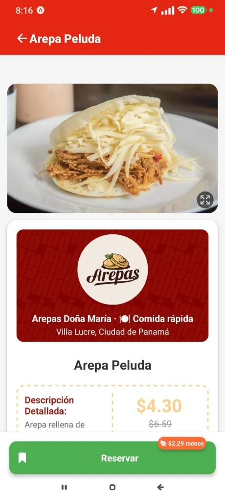 Detalle de una oferta en la app KipFud con precio rebajado y botón Reservar